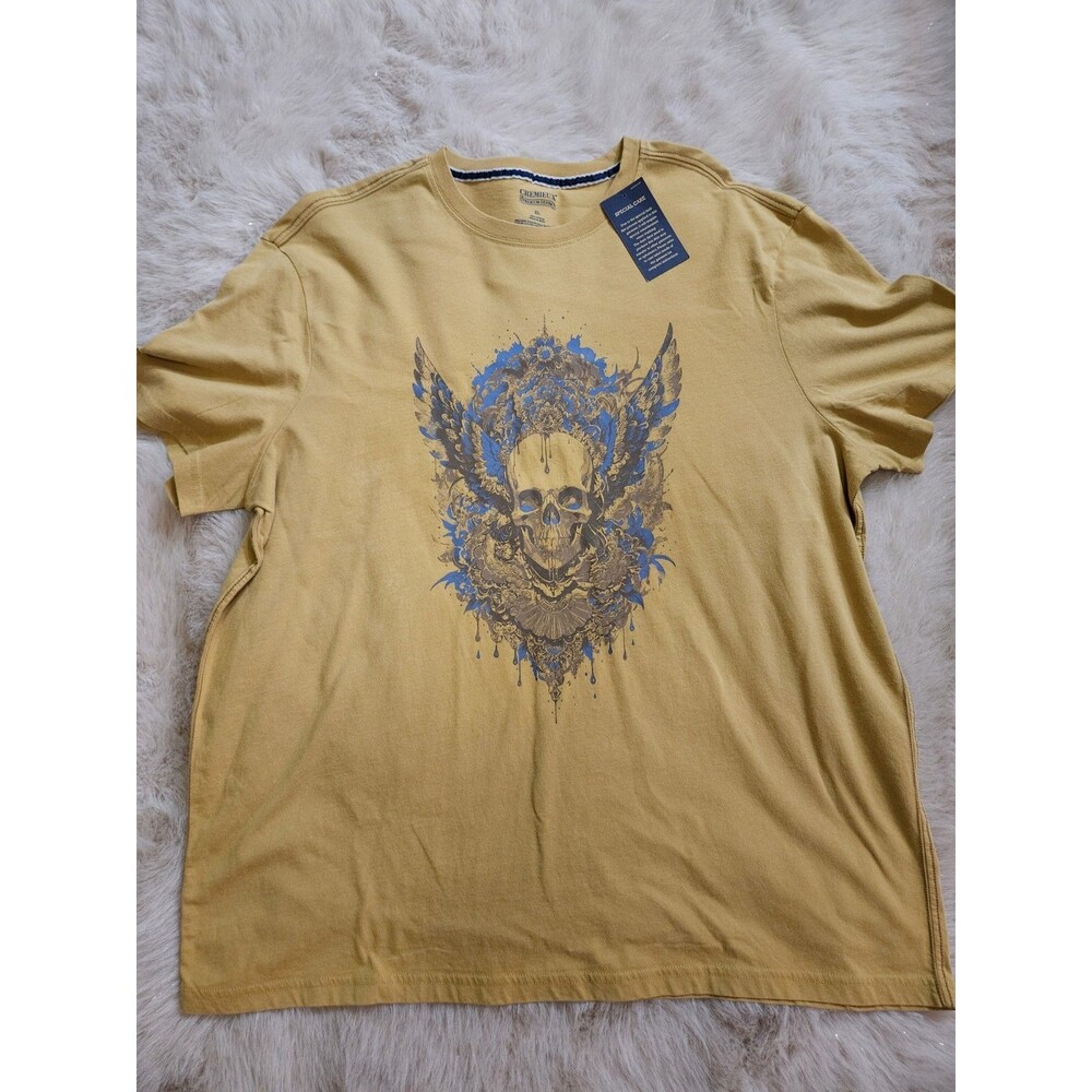 Cremieux Premium Denim Men's Graphic Tee Size XL Yellow Skull Wings Short Sleeve